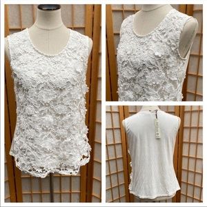 NWT Solitaire Sleeveless White Lace Top SZ L